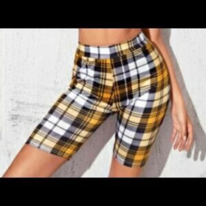 Shein Plaid Biker Shorts Yellow/Black